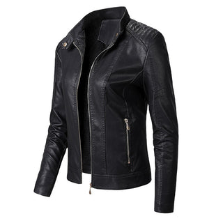 New Women's Leather Jackets Plus Velvet Jackets Fashion PU Ladies Leather Jackets - Phosgene