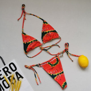 Multicolor Bikini Sexy Split Swimsuit Halter Tie - Phosgene