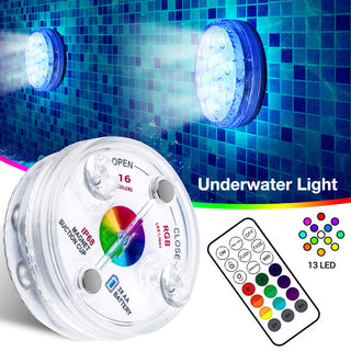 13 Led Submersible Light for Swimming Pool Garden Fountain Bathroom IP68 Waterproof Underwater Lamp with Suction Cup RF Remote - Phosgene