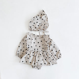 Autumn New Product Girl Baby Love Dress Long Sleeve Romper Baby Cotton One-Piece Climbing Clothes Free Hat - Phosgene