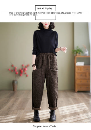 Autumn And Winter Loose Plus Size Quilted Retro Casual Thickening Harem Pants - Phosgene