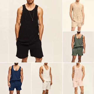 Men's Two-piece Knitted Sleeveless Tank Top Shorts Phosgene