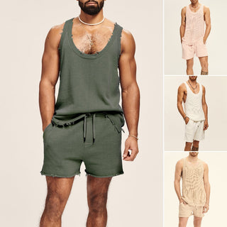 Men's Two-piece Knitted Sleeveless Tank Top Shorts Phosgene