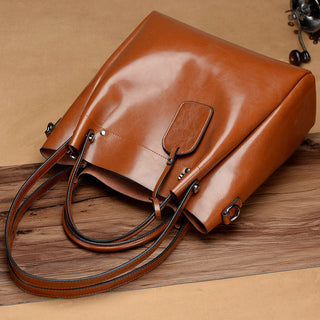 Women's Fashion Simple Portable Oil Wax Cattle Leather Bag - Phosgene