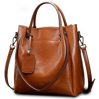 Women's Fashion Simple Portable Oil Wax Cattle Leather Bag - Phosgene