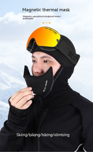 Winter Magnetic Cycling Mask Men's Ski Face Care Cold-proof Headgear Motorcycle Windproof Fleece Warm Helmet - Phosgene