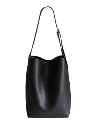 Large Capacity Solid Color Simple Lychee Pattern Bucket Bag - Phosgene