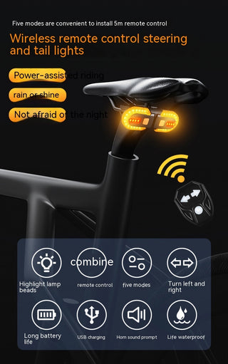 Bicycle USB Charging Wireless Remote Control Steering Taillight Detachable Night Riding Warning Cycling Fixture - Phosgene