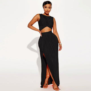 European And American Women's Clothing Slit Dress Two-piece Set - Phosgene