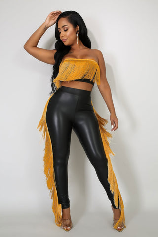 Sexy Bandeau Tassels Slim-fit Trousers Two-piece Set Nightclub Uniforms - Phosgene