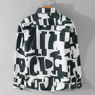 Geometric Contrast Color Printing Stylish Long Sleeve Shirt Phosgene