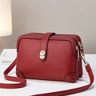 Multi-layer Lychee Pattern Simple Texture Soft Leather Western Style Multi-functional Shoulder Crossbody Small Square Bag - Phosgene