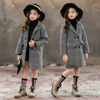 Gray plaid houndstooth coat for girls - Phosgene