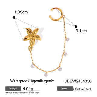 18K Gold Stainless Steel Single Starfish Rhinestone Ear Clip Phosgene