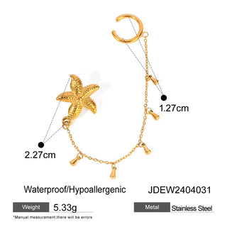 18K Gold Stainless Steel Single Starfish Rhinestone Ear Clip Phosgene