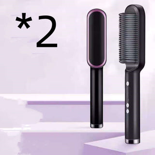 New 2 In 1 Hair Straightener Hot Comb Negative Ion Curling Tong Dual-purpose Electric Hair Brush - Phosgene