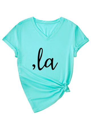 Letter V-neck T-shirt Simple Women - Phosgene