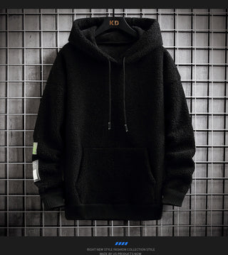 Men's Hooded Drawstring Pocket Lamb Wool Sweatshirt Velvet Padded Thickened Coat - Phosgene