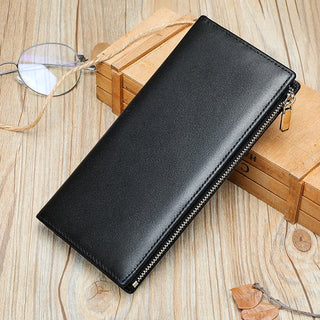 Handmade Cowhide Wallet Men's Top Layer Leather Zipper Anti-theft Swiping Large Capacity - Phosgene