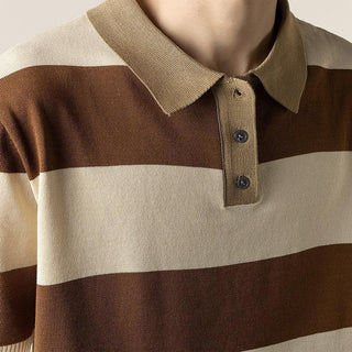 Lightly Mature Knitted Polo Shirt Casual Striped Short Sleeve Phosgene