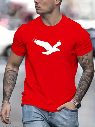 3D Digital Printing Eagle Solid Color Men's Casual Short-sleeved T-shirt Phosgene