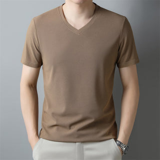 Men's Thin Casual Solid Color And V-neck Short-sleeved T-shirt Phosgene