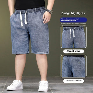 Summer Thin Plus Size Elastic Waist Denim Shorts Men - Phosgene