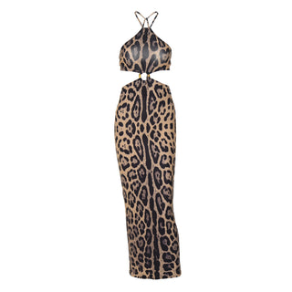 Women's Summer Sexy Leopard Print Halter Backless Hip Dress - Phosgene