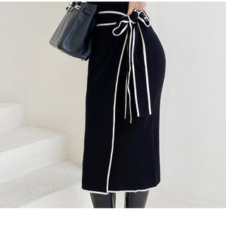 Lace-up Slip-shoulder Knitted Sweater Dress - Phosgene