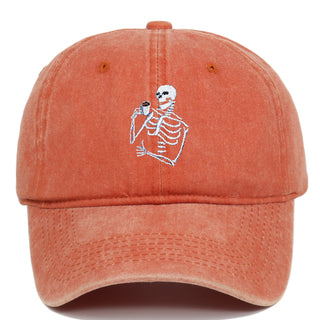 Skull Tea Embroidery Baseball Vintage Distressed Washing Cap - Phosgene