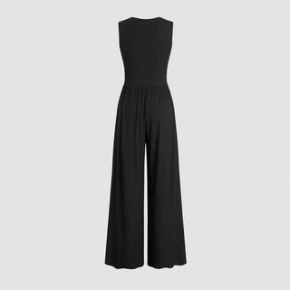 Women's Deep V-neck Pleated Stretch Body Shaping Wide Leg Jumpsuit - Phosgene