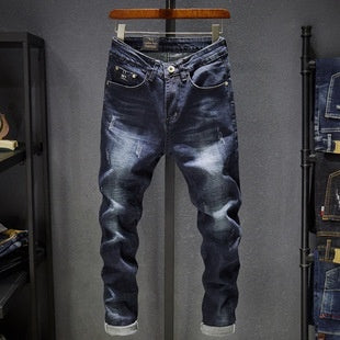 Cross-border Stretch Jeans Men's Ripped Casual Slim Fit Skinny Denim Pants Phosgene