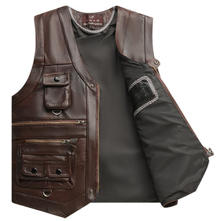 Genuine Leather Vest Man First Layer Cowhide Motorcycle Clothing - Phosgene