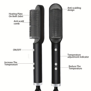 2-in-1 Electric Hair Straightener Brush Hot Comb Adjustment Heat Styling Curler Anti-Scald Comb, 2-in-1 Styling Tool For Long-Lasting Curls And Straight Hair - Phosgene