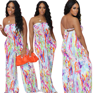 Loose Casual Fashion Printed Tube Top Jumpsuit - Phosgene