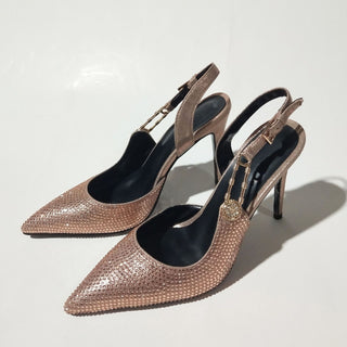 Women's Rhinestone Pointed Toe Strap Decorative High Heels - Phosgene