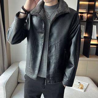 Hong Kong Style Velvet Padded Plus Size Men's Leather Jackets - Phosgene