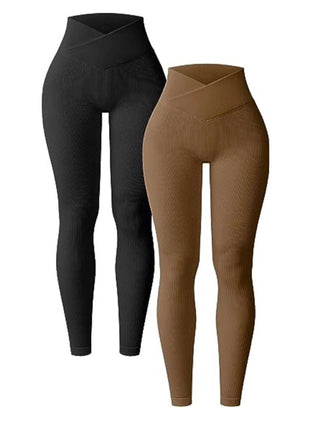 Rib High Waist Cross Sports Bottoming Casual Trousers Phosgene