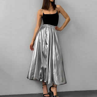 Fashion Silver Bud Skirt European And American Design High Waist A- Line Skirt - Phosgene