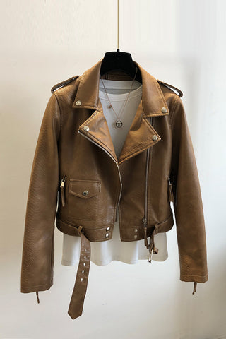 Women's Short Leather Jacket Spring And Autumn - Phosgene