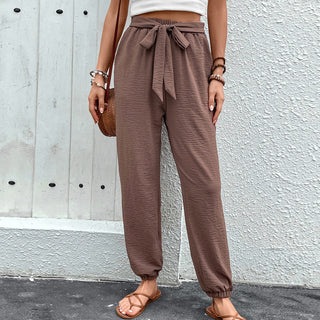 Lace-up Trousers European And American High Waist Casual Jogger Pants - Phosgene