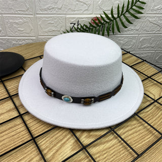 British Retro Woolen Wide Brim Flat Top Hat - Phosgene