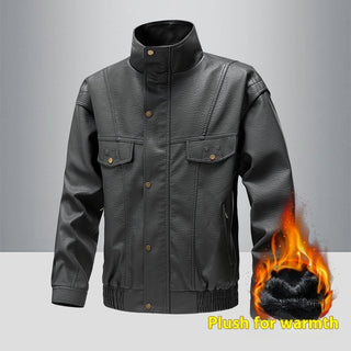 American Retro Fleece-lined Thickened Casual Leather Jacket - Phosgene