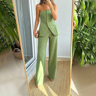 Casual Fashion Tailored Suit Button Graceful Tube Top Suit Pants Phosgene