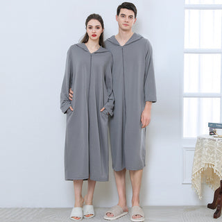 Zipper Bathrobe Couple Hooded Nightgown Thin Pajamas - Phosgene