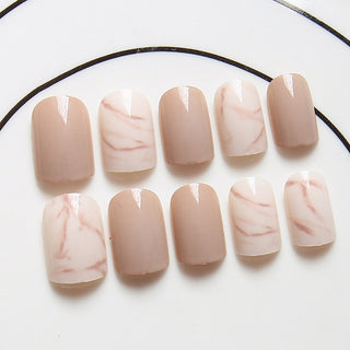 Light khaki smudge false nails - Phosgene