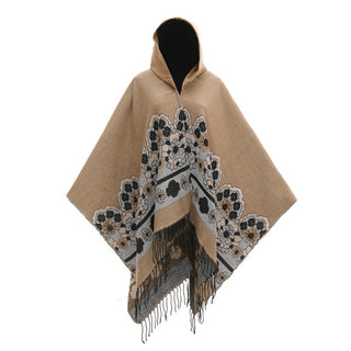 European And American Flower Woven Split Shawl Acrylic Fiber Hat Cloak - Phosgene