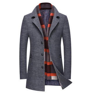 Thick Quilted Lapel Collar Men's Mid-length Wool Overcoat - Phosgene