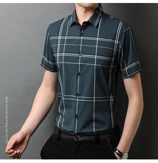 Short Sleeve Plaid Shirt Trendy Thin Young And Middle-aged Half Sleeve Lining Phosgene