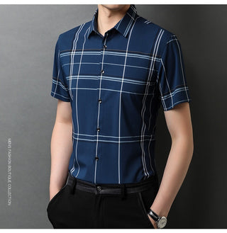 Short Sleeve Plaid Shirt Trendy Thin Young And Middle-aged Half Sleeve Lining Phosgene